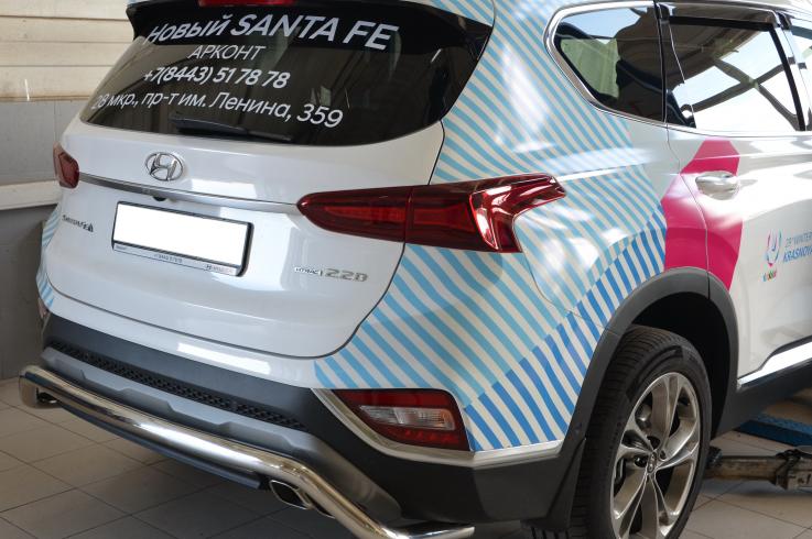 Защита заднего бампера на Hyundai Santa Fe фото 1
